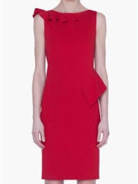 Akris Punto Red Sleeveless Peplum Ruffle Sheath Dress Sz 10